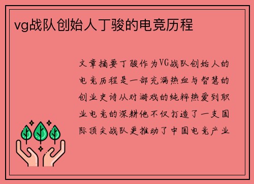 vg战队创始人丁骏的电竞历程