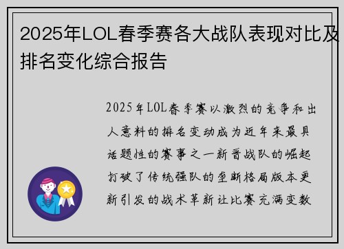 2025年LOL春季赛各大战队表现对比及排名变化综合报告
